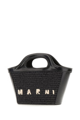 Borsa a mano Tropicalia micro nera in pelle e raffia -  | Wise