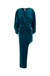 Petrol blue velvet dress -  | Wise