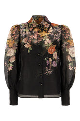 Printed linen blend Pavilion Tie blouse -  | Wise