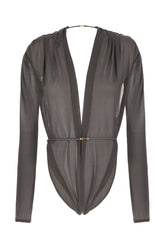 Dark grey stretch silk bodysuit -  | Wise