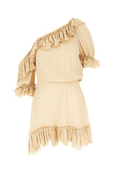 Beige silk one-shoulder dress -  | Wise