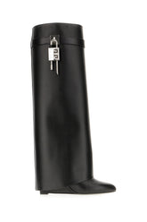 Black leather wide Shark Lock boots -  | Wise