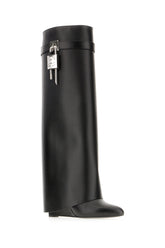 Black leather wide Shark Lock boots -  | Wise