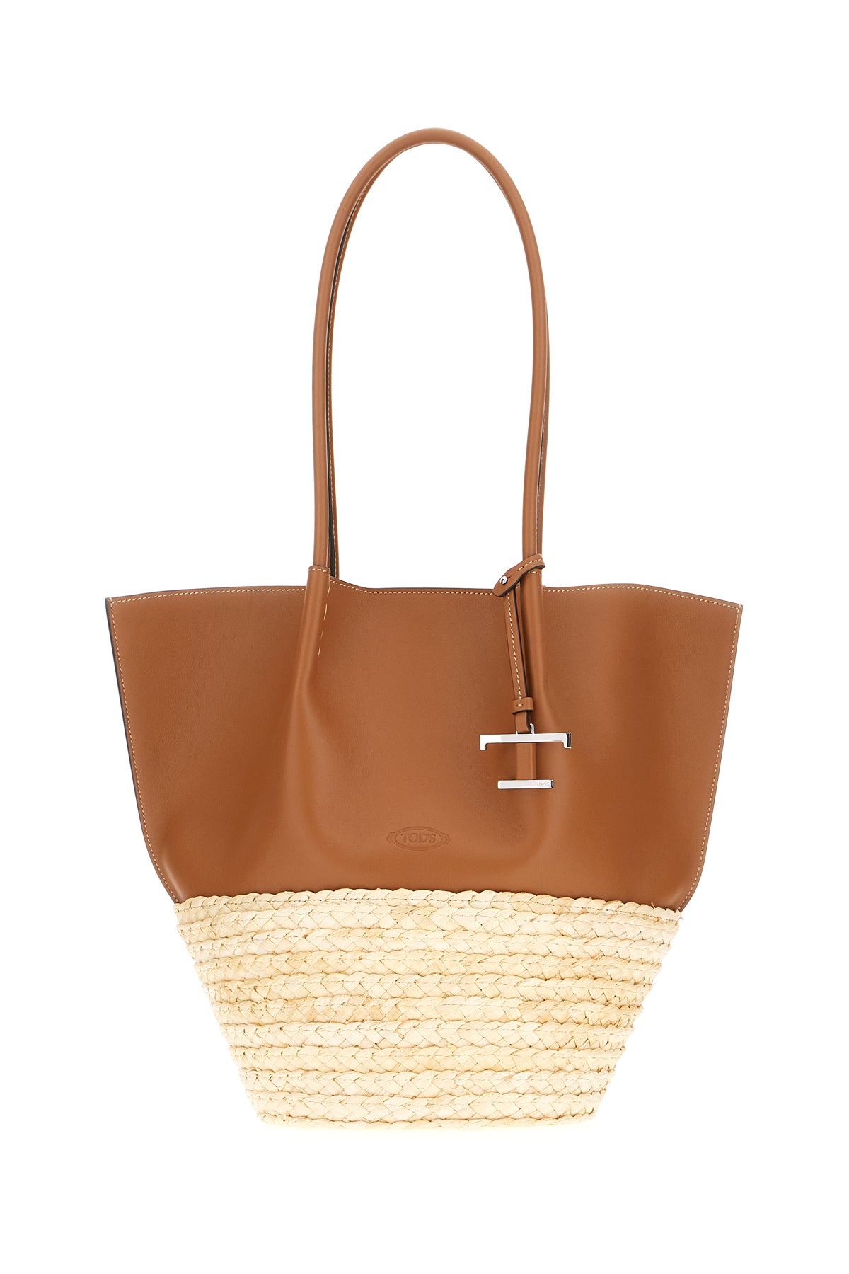Two-tone rafia and leather Bux shopping bag | Wise