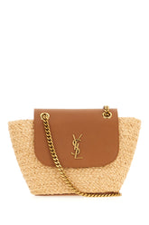 Two-tone rafia and leather shoulder bag -  | Wise