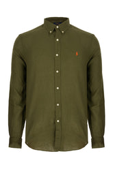 Olive green linen shirt -  | Wise