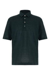 Dark green linen polo shirt -  | Wise