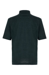 Dark green linen polo shirt -  | Wise