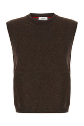 Chocolate stretch wool blend sleeveless sweater -  | Wise