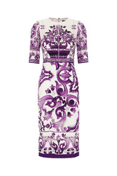 Printed stretch silk midi dress -  | Wise