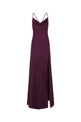 Aubergine stretch silk long dress -  | Wise