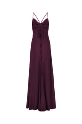 Aubergine stretch silk long dress -  | Wise