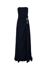 Midnight blue viscose long dress -  | Wise