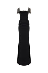 Black stretch nylon midi dress -  | Wise
