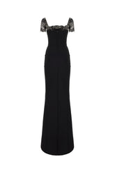 Black stretch nylon midi dress -  | Wise