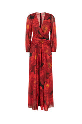Printed stretch nylon long dress -  | Wise