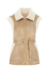 Beige sleeveless reversible eco fur coat -  | Wise