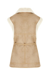 Beige sleeveless reversible eco fur coat -  | Wise