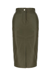 Olive green leather midi skirt -  | Wise