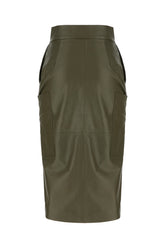 Olive green leather midi skirt -  | Wise