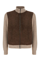 Two tone suede and cotton cardigan -  | Wise