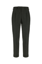 Dark green stretch wool blend pants -  | Wise