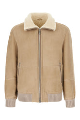 Beige shearling bomber jacket -  | Wise