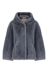 Powder blue eco shearling coat -  | Wise