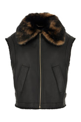 Black nappa leather sleeveless jacket -  | Wise