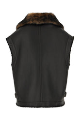 Black nappa leather sleeveless jacket -  | Wise