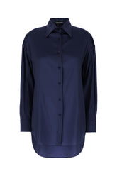 Navy blue stretch silk shirt -  | Wise
