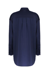 Navy blue stretch silk shirt -  | Wise