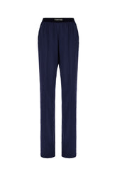 Navy blue stretch silk pants -  | Wise
