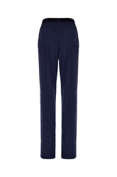Navy blue stretch silk pants -  | Wise
