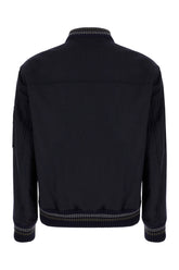 Midnight blue stretch wool blend bomber jacket -  | Wise