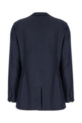 Navy blue stretch tencel blend blazer -  | Wise
