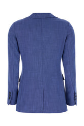 Denim blue stretch viscose blend blazer -  | Wise
