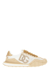 Two-tone leather and nylon Rhinestone sneakers -  | Wise