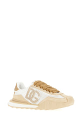 Two-tone leather and nylon Rhinestone sneakers -  | Wise