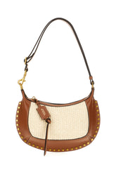 Two-tone rafia and leather Oskan moon shoulder bag -  | Wise
