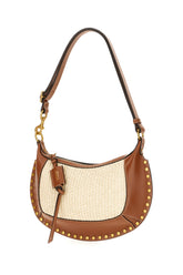 Two-tone rafia and leather Oskan moon shoulder bag -  | Wise