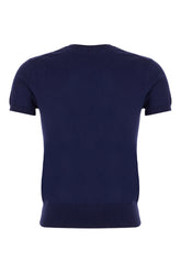 Navy blue stretch cotton blend sweater -  | Wise