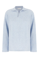 Melange light blue cotton and silk polo shirt -  | Wise