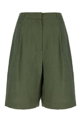 Dark green linen bermuda shorts -  | Wise