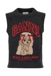 Maglione smanicato in misto lana nera -  | Wise