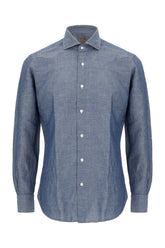 Denim blue linen blend shirt -  | Wise