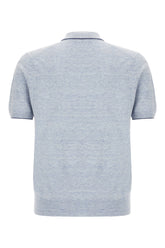 Melange light blue linen blend polo shirt -  | Wise