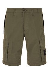Olive green cotton stretch bermuda shorts -  | Wise