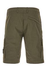 Olive green cotton stretch bermuda shorts -  | Wise