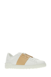 White leather Open sneakers with beige band -  | Wise